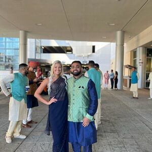 Kalki: Elegant Navy Blue Saree in Georgette with Kundan Embellished Border